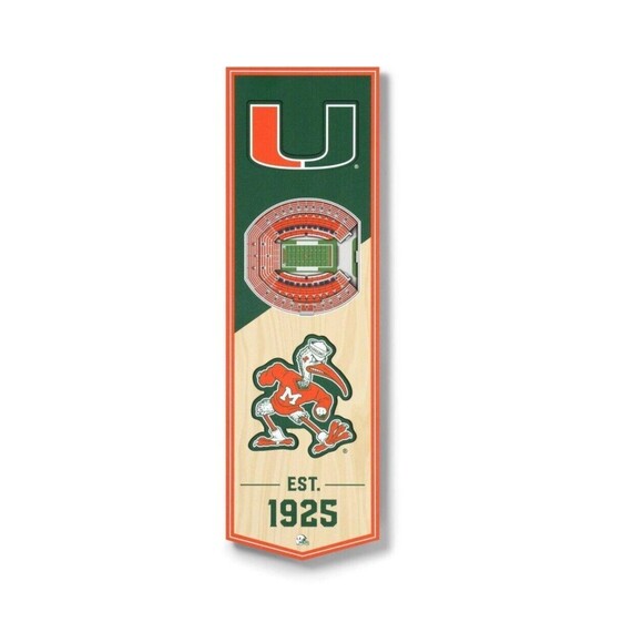 Miami Hurricanes Stadium 3 D Wood  BANNER WALL ART 6 X 19  Ready To Hang - Picture 2 of 2